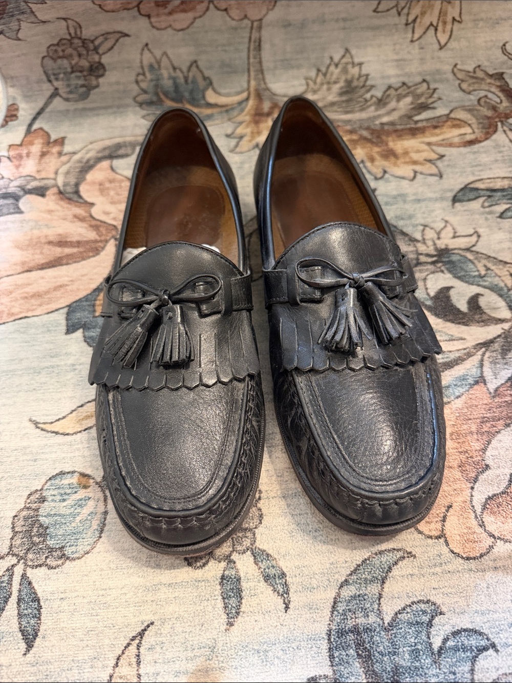 Men's Black Leather Tassel Kiltie Loafers